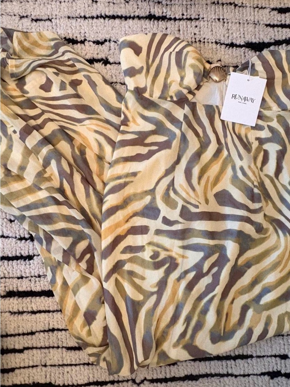 Runaway Zebra-Print Maxi Dress in Cream, Tan & Olive